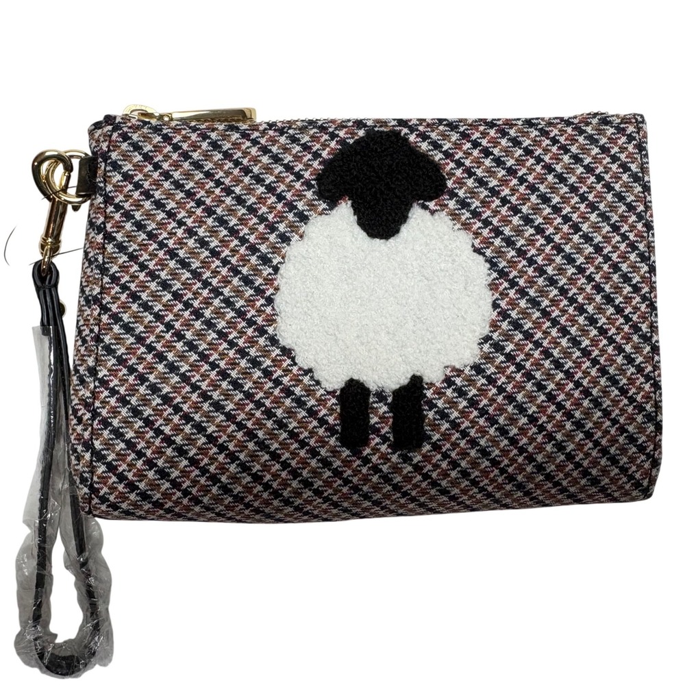 Talbots Tweed Sheep Wristlet Bag Purse Textured Wool Blend Card Slots Preppy